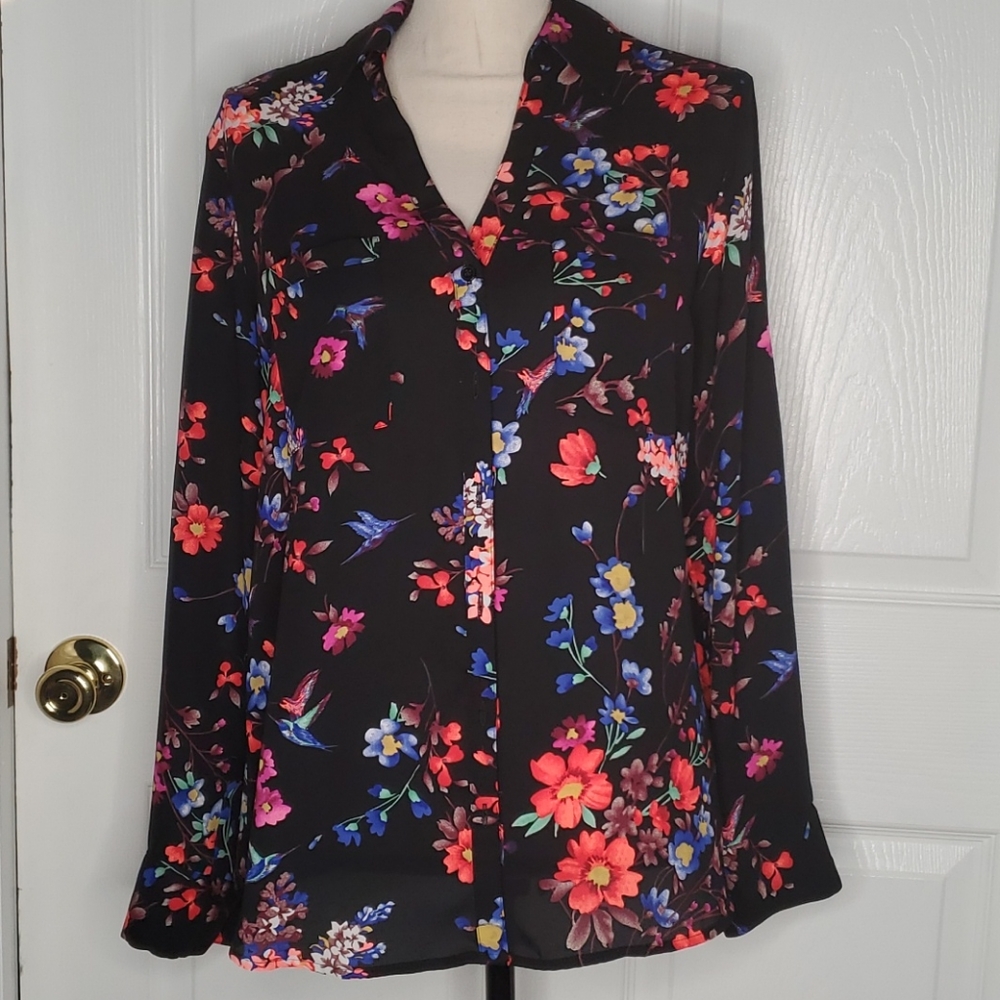 Pre-owned Express Portofino Floral Blouse size L - Picture 3 of 7
